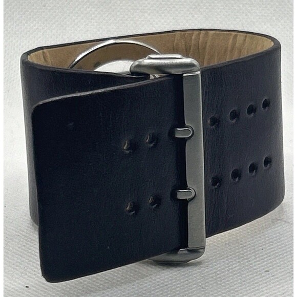 Kenneth Cole Reaction Digital Square Silver Tone Burgundy Leather Wide Band - Picture 6 of 6